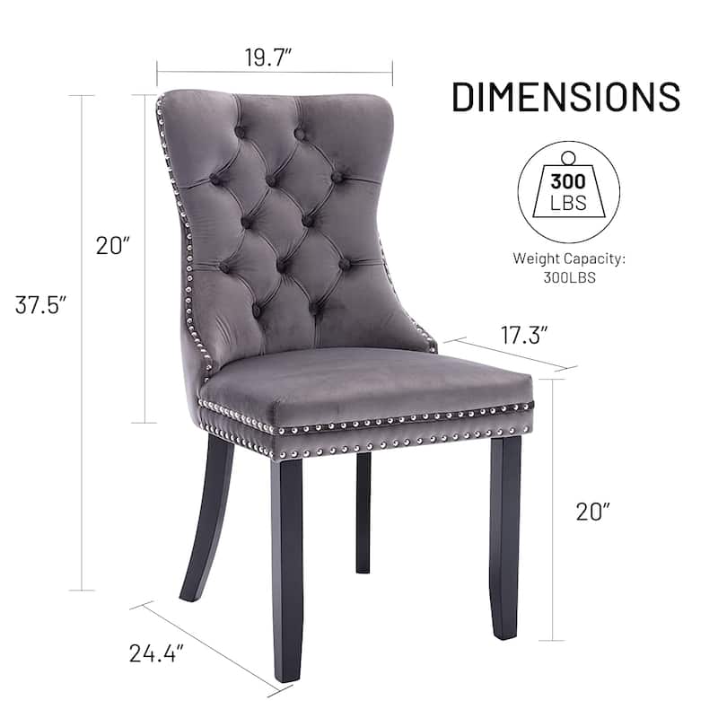 Set of 2 Velvet Tufted Dining Chairs with Nailhead Trim and Ring Pull