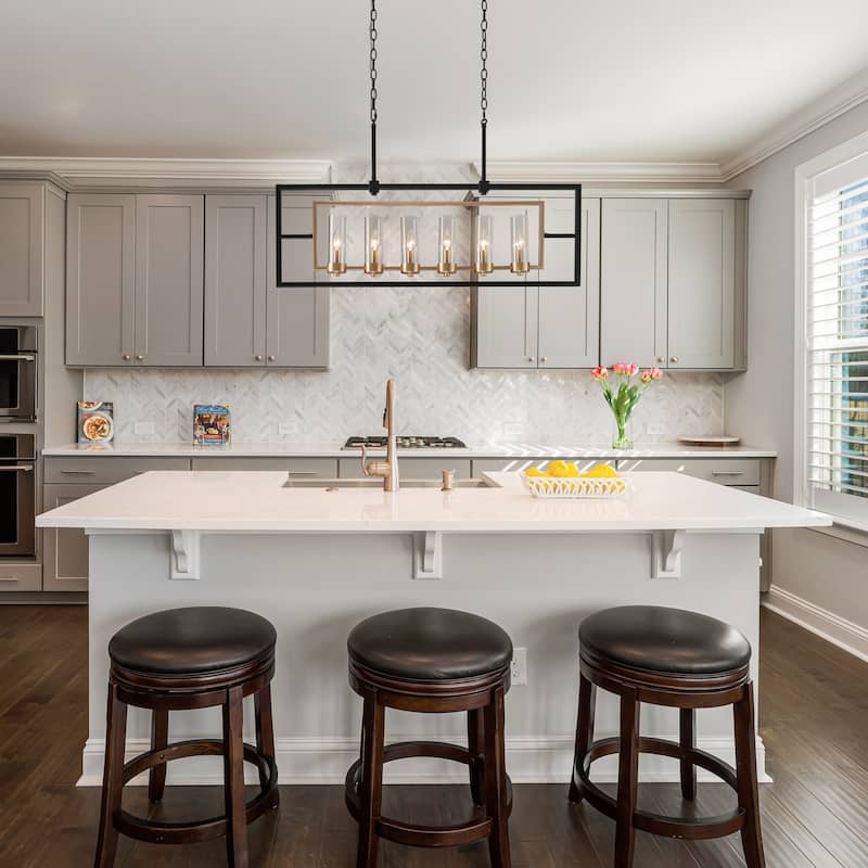 Zeci Modern Transitional Black Gold Linear Chandelier 6-light Cylinder Glass Island Lights for Dining Room
