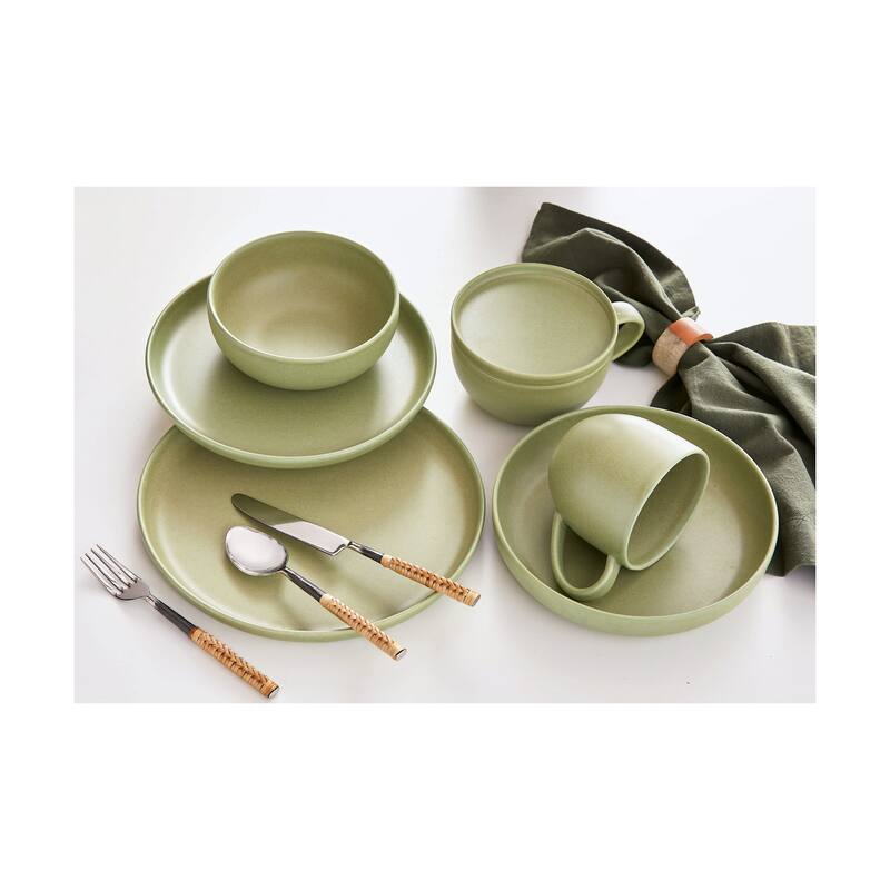 Logan Dinner Salad Bowl Stoneware Dishwasher Safe Sage, 6.25 inch, 26 oz, Set 4