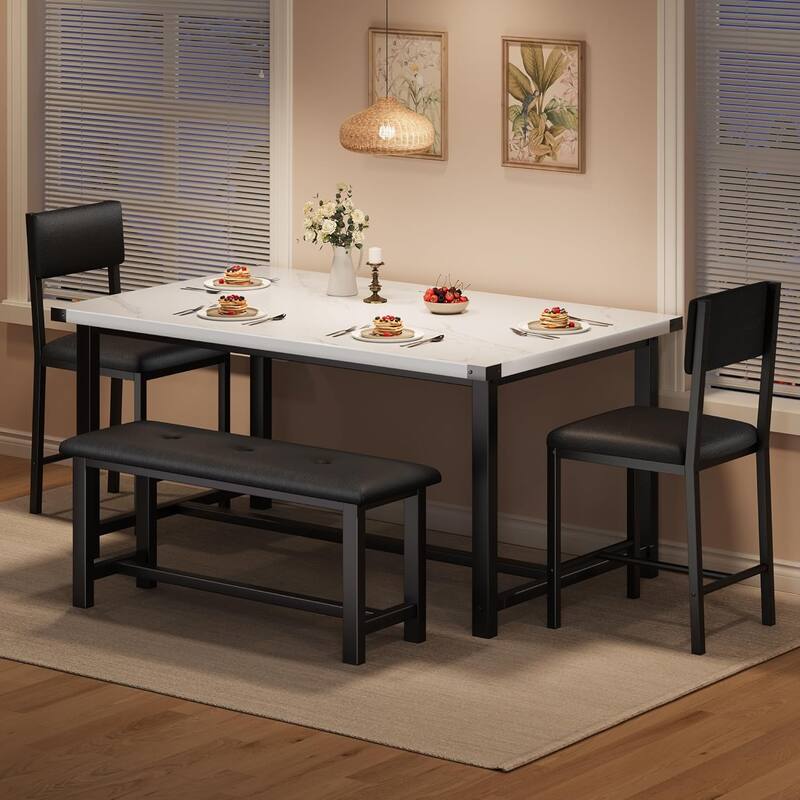 Dining Table Set for 4, Kitchen Table and 2 Upholstered Chairs with Bench