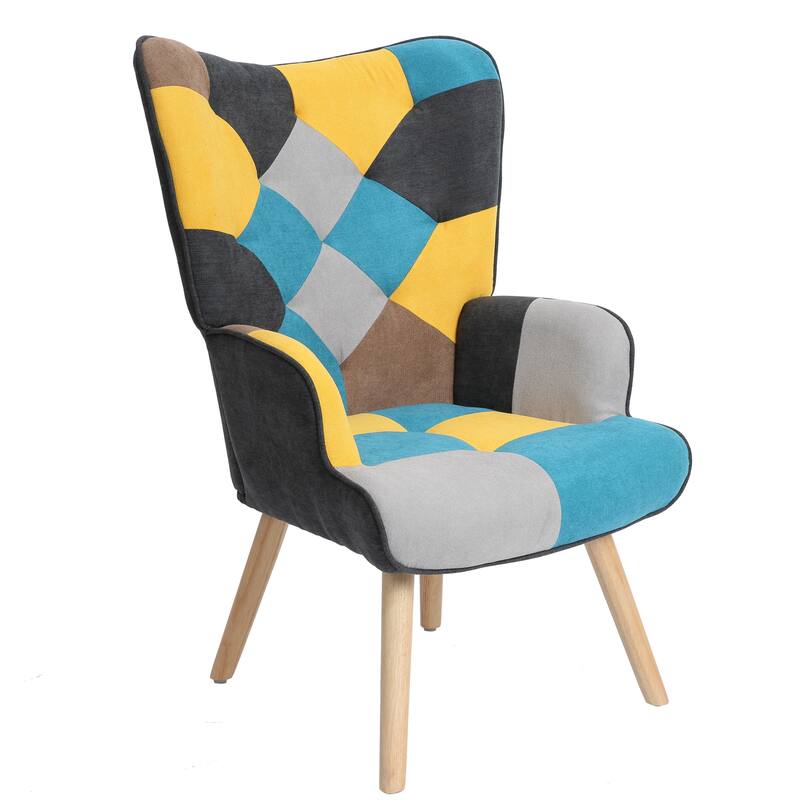 Creative Splicing Cloth Accent Chair with Ottoman