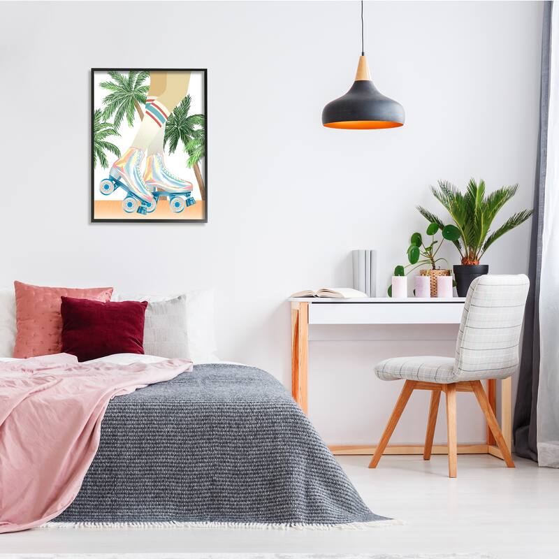 Stupell Retro Pop Roller Skates Tropical Palm Tree Summer Framed Wall Art