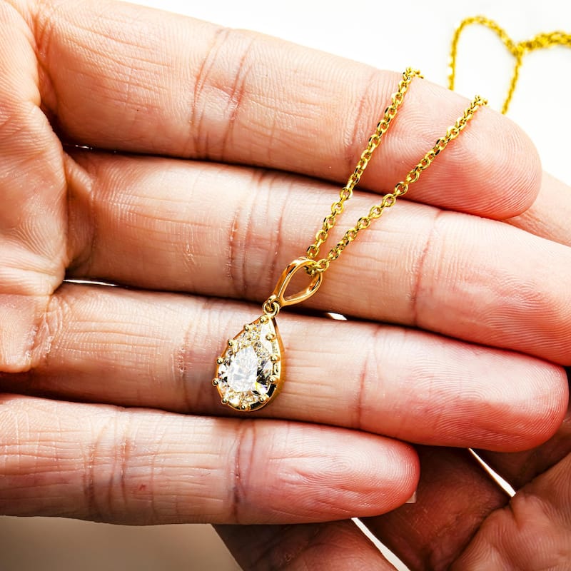 House Of Leon 14K Yellow Gold Pear Cut Diamond Pendant & Chain Necklace 2.02ct