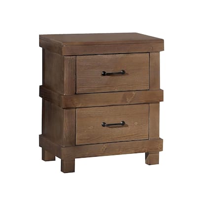 Wooden Nightstand with 2 Drawers in Antique Oak Finish