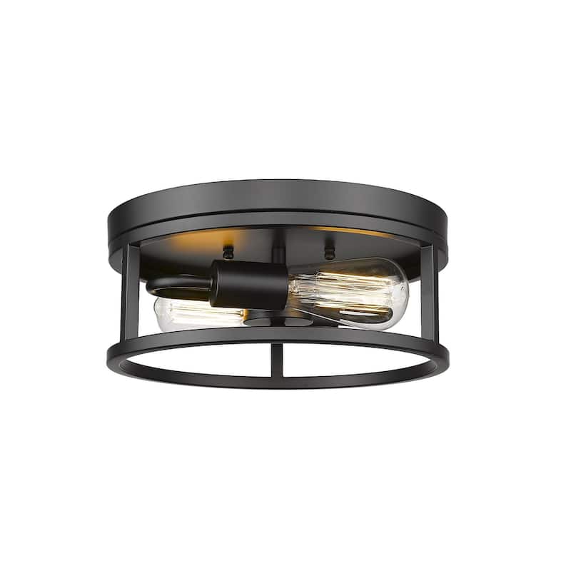 2-Light Black Metal Flush Mount