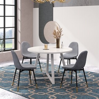 5-Piece Round Dining Set, Trestle Base Round Table with 4 Plush Velvet ...