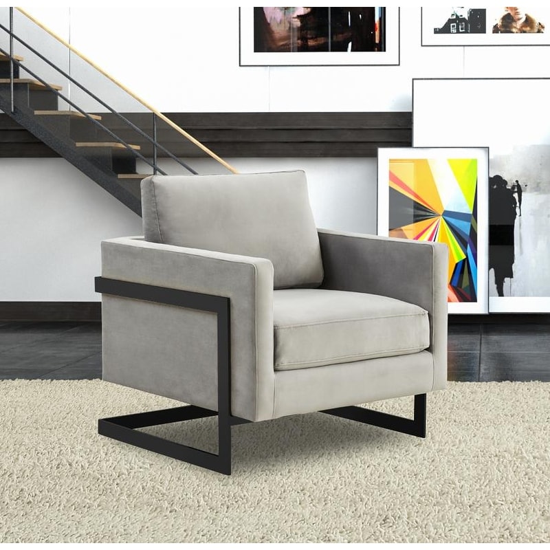 Lincoln Wooden Frame Velvet Accent Chair - Stainless Steel Legs Lounge Armchair - Plush Cushion Fully Assembled Living Room Seat