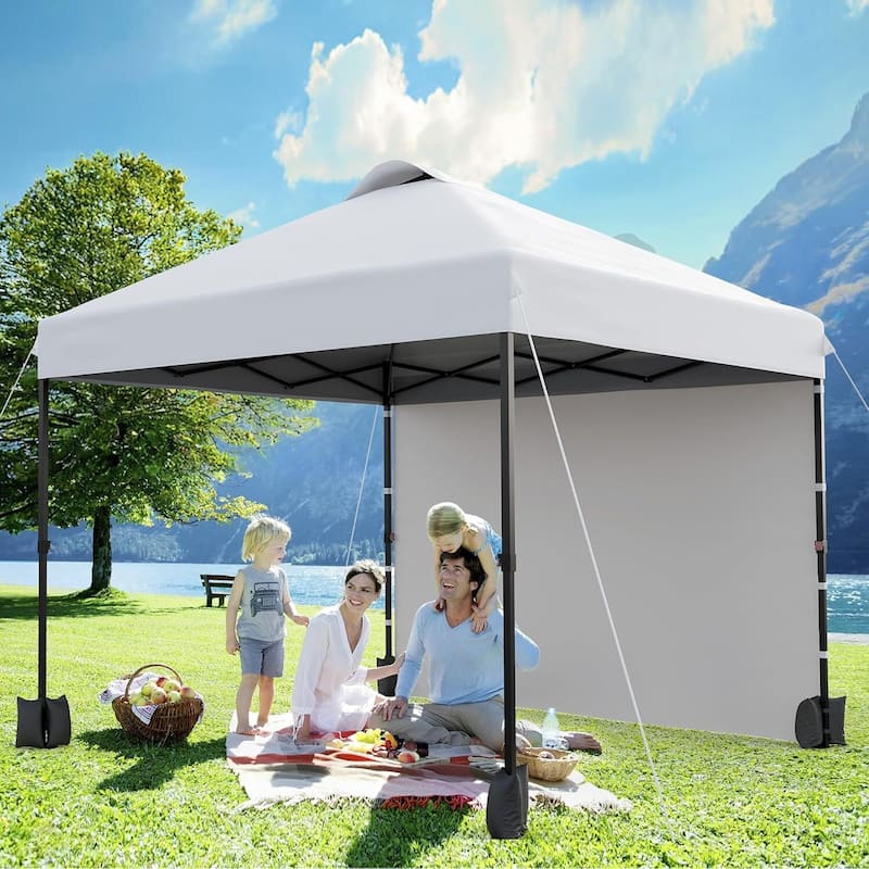 10x10ft Portable Instant Pop Up Canopy Tent with 1 Sidewall for Parties, Camping, Beach - N/A - White