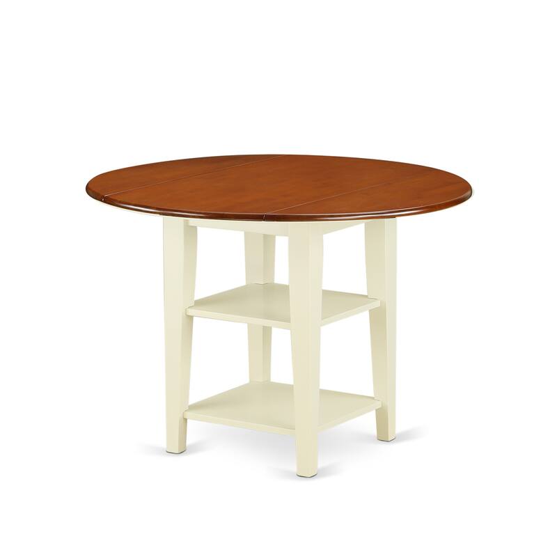 Round Kitchen Table with Shelves - Dining Table for 4-6 People - Buttermilk Cherry Finish - 52.8