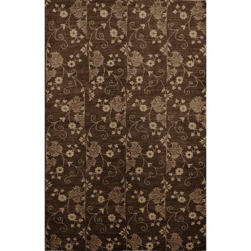 Hand Knotted Oriental 100% Wool Carpet Modern All-Over Brown Art & Craft Area Rug - 8' 1'' X 5' 7''