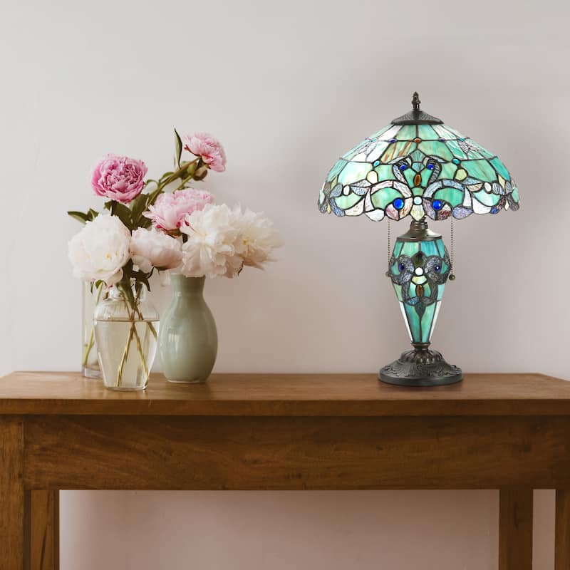 Gracewood Hollow Khelladi 20"H Stained Glass Multicolored Magna Carta Table Lamp - 14"L x 14"W x 20"H