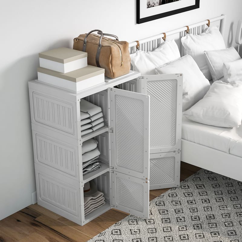 HOMCOM Portable Wardrobe Closet, Folding Bedroom Armoire, Clothes Storage Organizer with 3 Cube Compartments, Hanging Rod