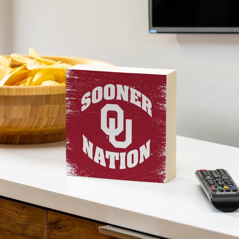 University of Oklahoma Wooden Tabletop Mantel Shelf Sign - 6" x 6"