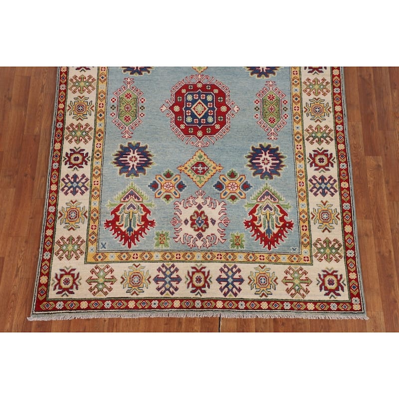 Light Blue Kazak Area Rug Handmade Traditional Wool Carpet - 5'1" x 6'11"
