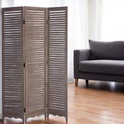 HomeRoots 71" Brown Folding Three Panel Screen Room Divider - 48' X '71' X '1