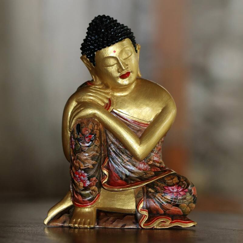 Novica Handmade Buddha Garden Wood Sculpture