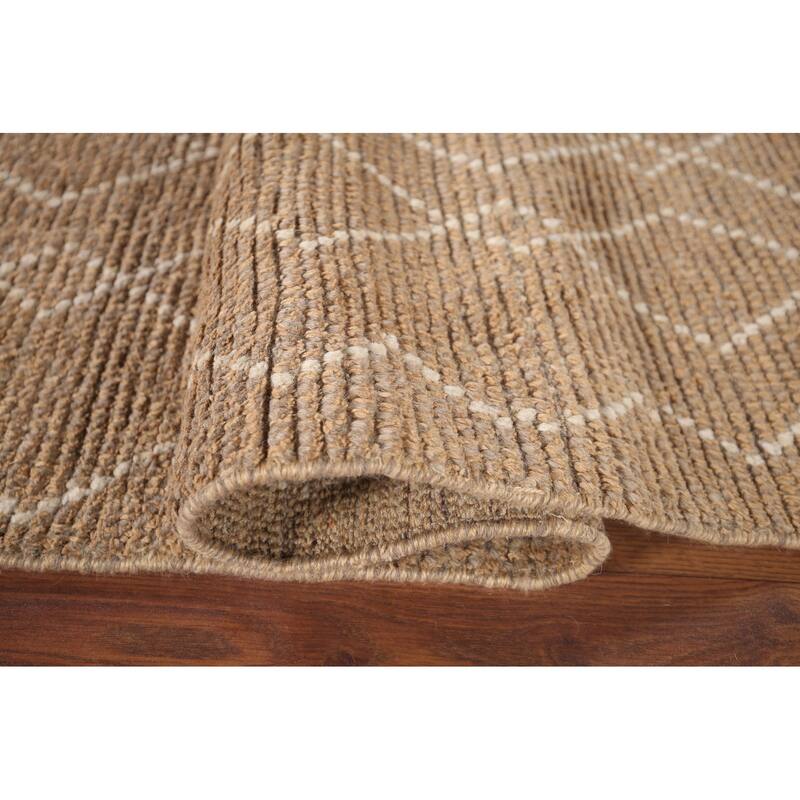 Earth Tone Moroccan Oriental Area Rug Handmade Brown Wool Carpet - 6'0"x 9'10"