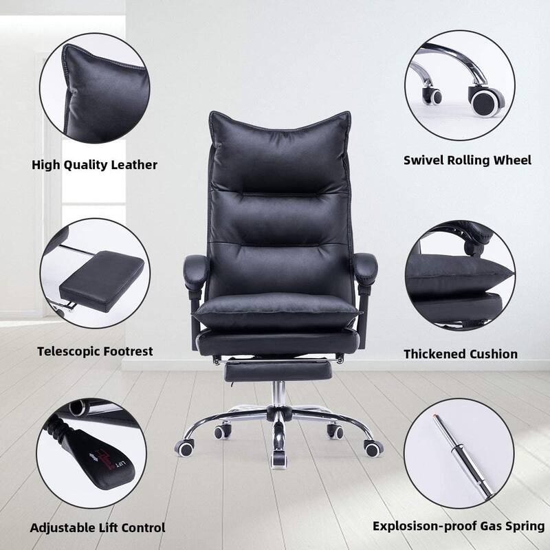 4/6-Point Massage Office Chair, Ergonomic Reclining Desk Chair, Retractable Footrest & Adjustable Armrests, Multiple options