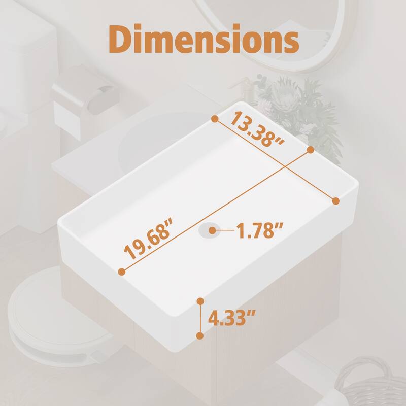 Modern Rectangular Ceramic Vessel Sink Countertop Bathroom Sink