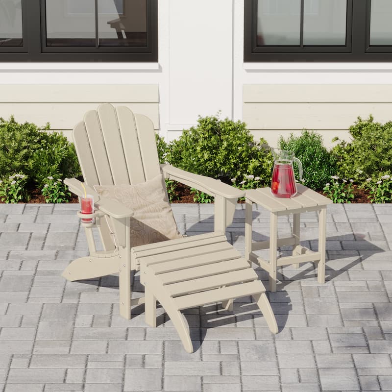 Aderson Outdoor Poly Adirondack Chair with Side Table and Ottoman