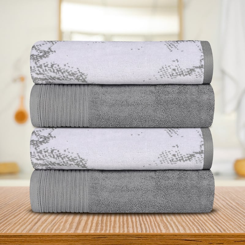 Superior Marble Solid Cotton Jacquard Border Bath Towels (Set of 4)
