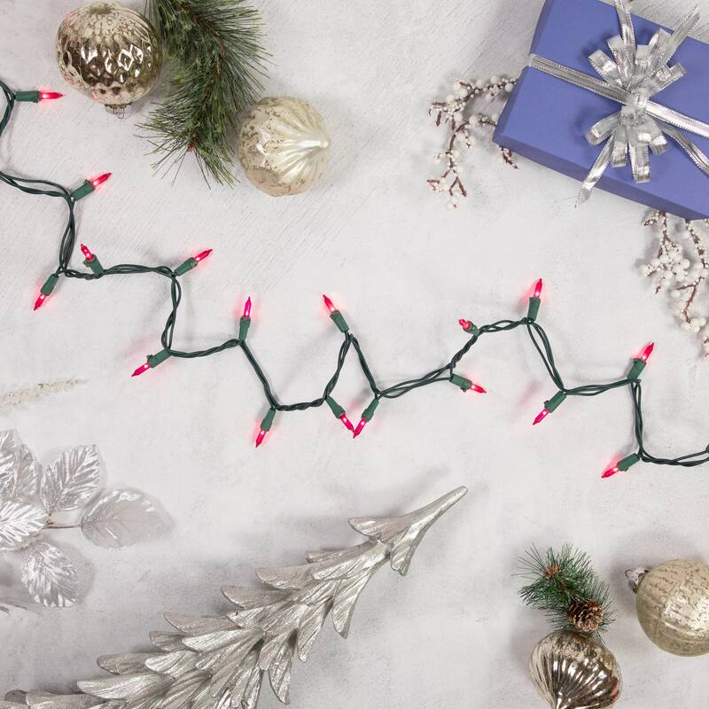 100ct Pink Mini Christmas Light Set 20.25ft Green Wire - 20.25'