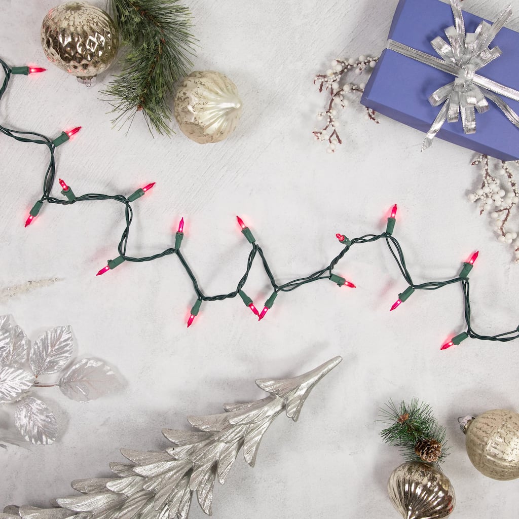 Mini Incandescent Christmas Lights - Pink - 20.25' Green Wire - 100ct