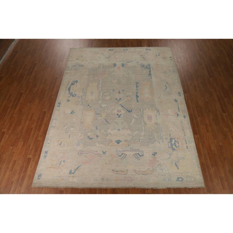 Hand Knotted Oriental 100% Wool Carpet Transitional All-Over Greys & Charcoal Oushak Area Rug - 11' 9'' X 8' 9''