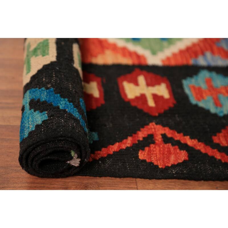 Geometric Trellis Kilim Reversible Area Rug Hand-Woven Wool Carpet - 8'4"x 11'4"