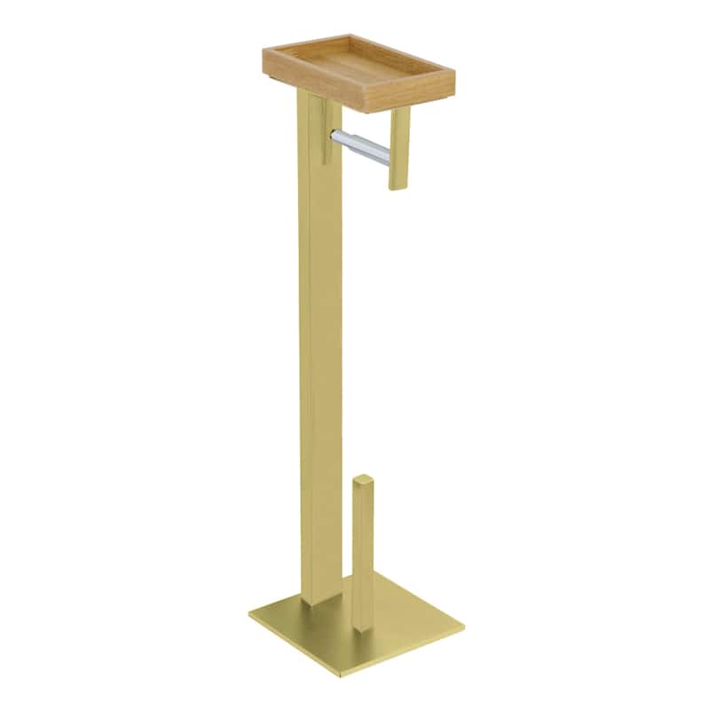 Edenscape Freestanding Toilet Paper Holder with Storage Shelf in Polished Chrome - Brushed Brass