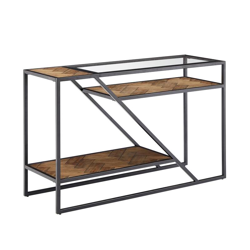 Kita Black Metal Parquet Wood and Glass Sofa Table by iNSPIRE Q Modern - Sofa Table - Sofa Table