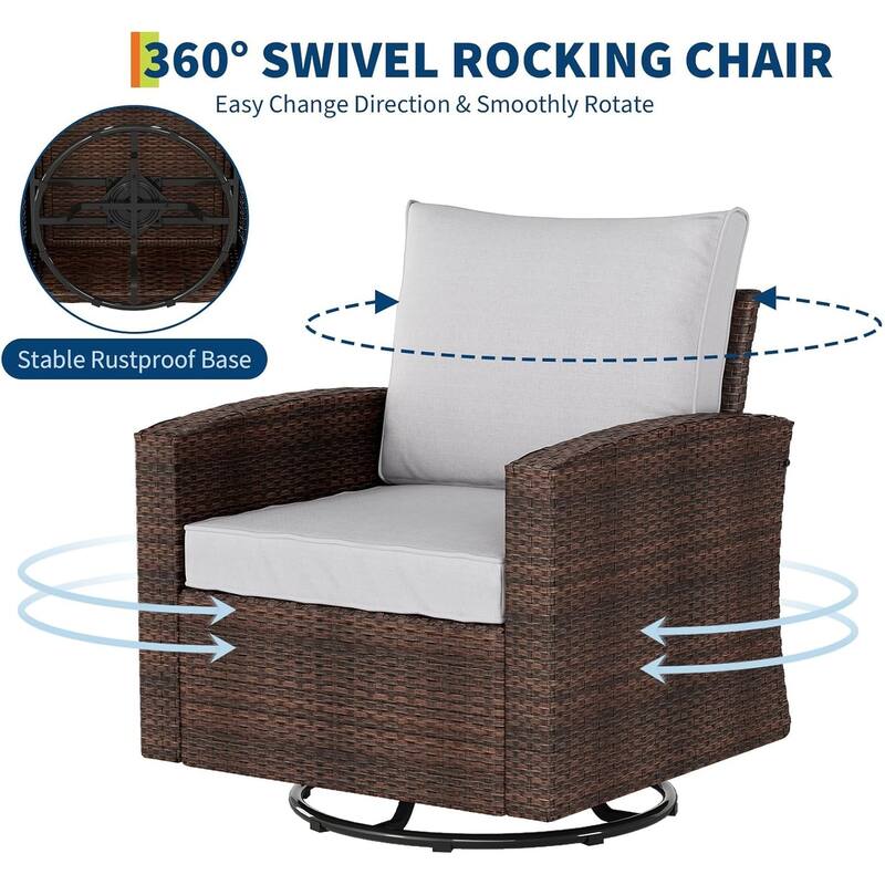 3 Piece Patio Rocking Bistro Set with Side Table & Comfortable Cushions