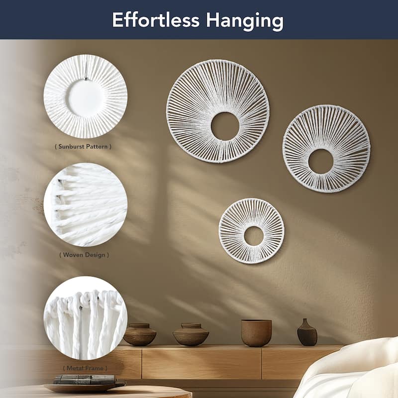 American Art Decor Woven Paper Rope Wall Decor, Set of 3 - Natural
