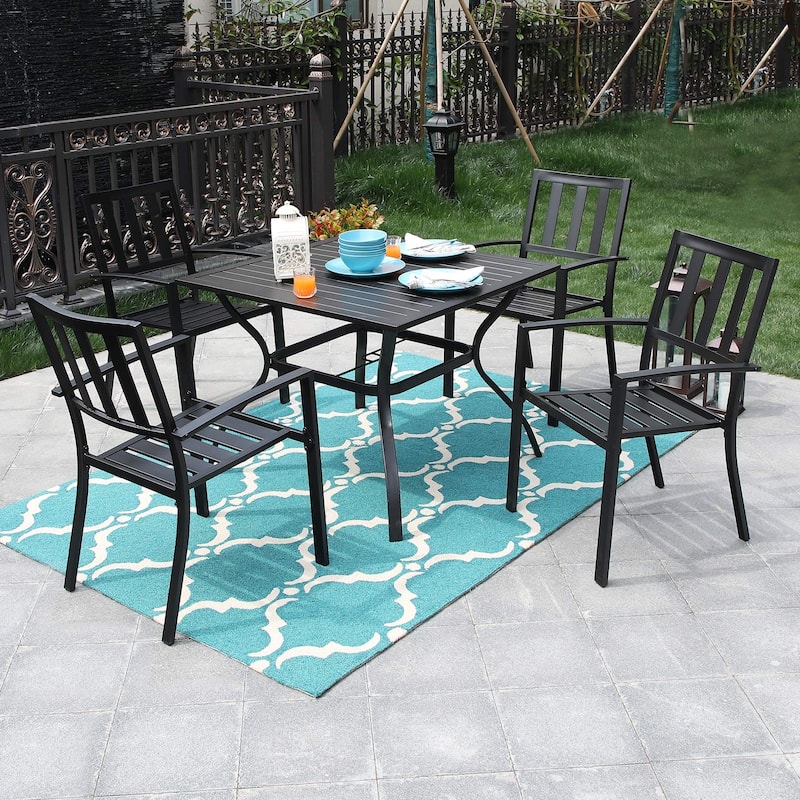 MAISON ARTS 5-Piece Metal E-coat Indoor/Outdoor 37-in Square Dining Table and Armchairs - N/A