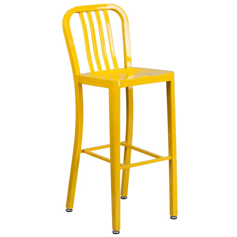 24'' Round Metal Indoor-Outdoor Bar Table Set with 4 Vertical Slat Back Stools