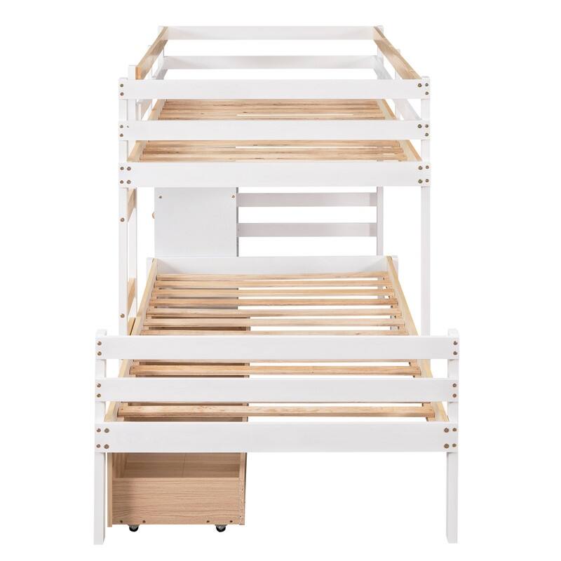 Twin over Twin Wooden Loft Bunk Bed with Drawers and Ladder