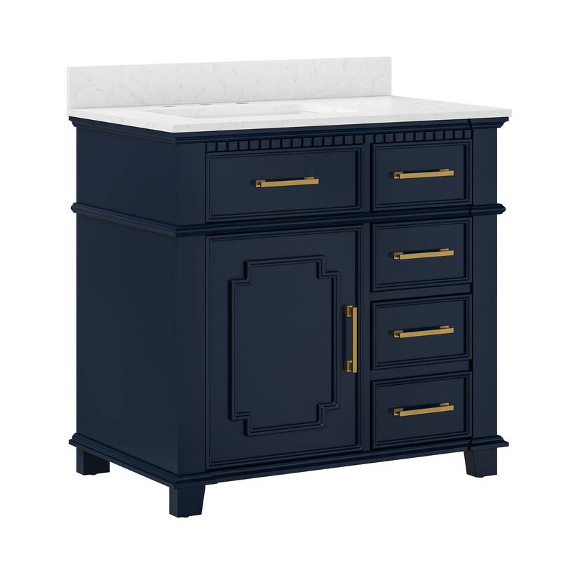 36 Inch Bathroom Vanity with Sink, Soft-Close Sliding Drawers & Cabinet, Bathroom Vanity Cabinet Set in White