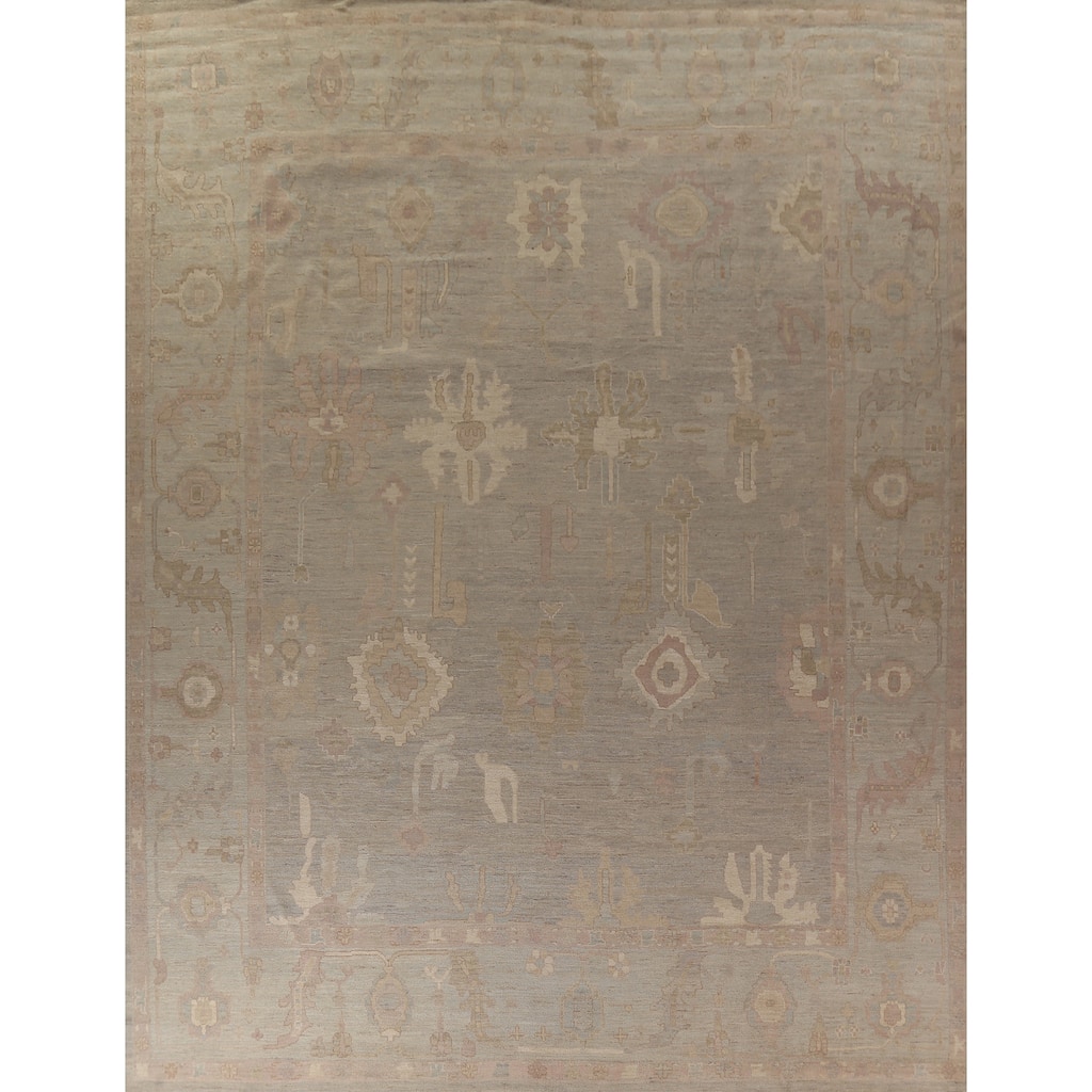 Earth Tone Oushak Large Rug Hand-Knotted Wool Carpet - 12'5"x 14'3"