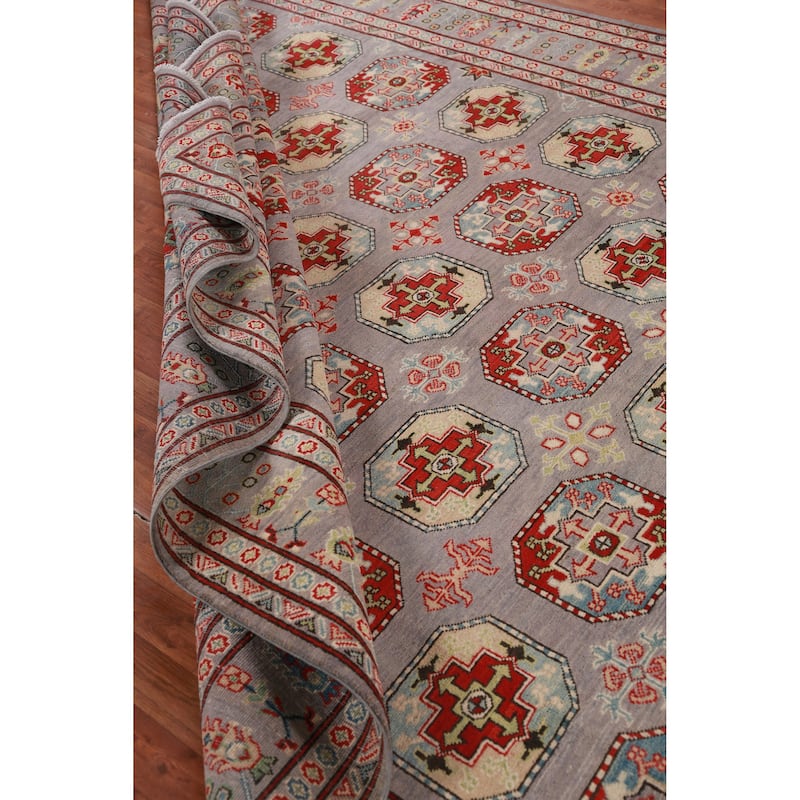 Hand Knotted Oriental 100% Wool Carpet Traditional All-Over Greys & Charcoal Kazak Area Rug - 10' 5'' X 8' 3''