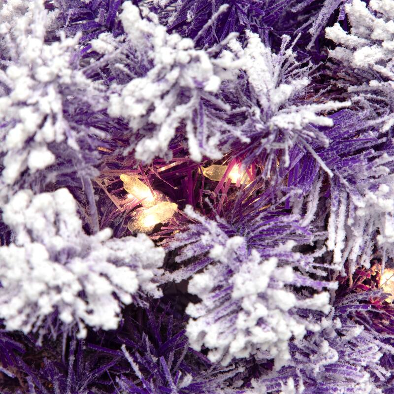 Pre-Lit Flocked Pine Artificial Christmas Wreath - 24" - Purple - Clear Lights