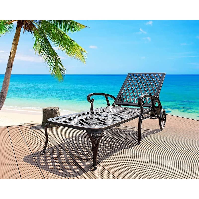 Aluminum Outdoor waterproof Chaise Lounge Chair With Wheels Adjustable Reclining