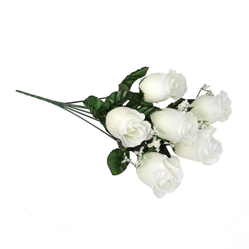 Set of 12 Cream White Artificial Rose Bud Flower Stem Bush Bouquet 14in - 14" L x 6" W x 6" DP