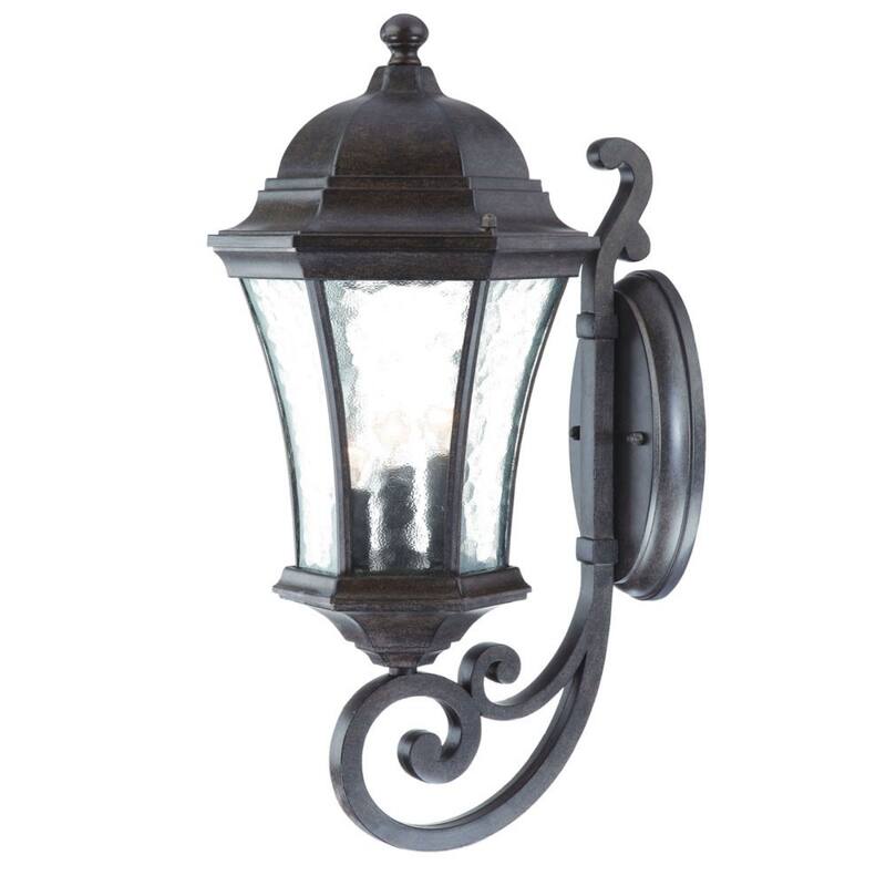 Glass Flush Mount Outdoor Wall Light with 3 Light Lantern Design - 11” x 9.25” x 19.5” (D x W x H)
