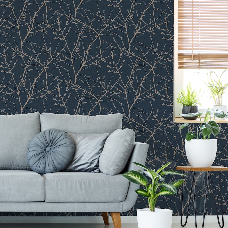 Transform Branches Navy Peel & Stick Wallpaper