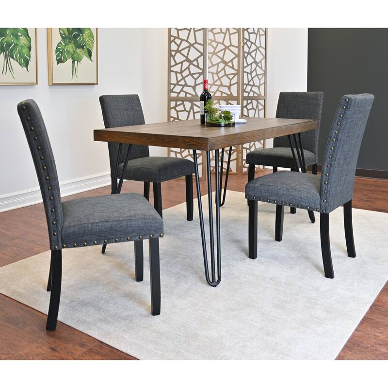 Modern Minimalist Dining Table and Chair Sets Small Apartment Dining Table and Chair Sets with Brass Nailhead Chairs for Kitchen