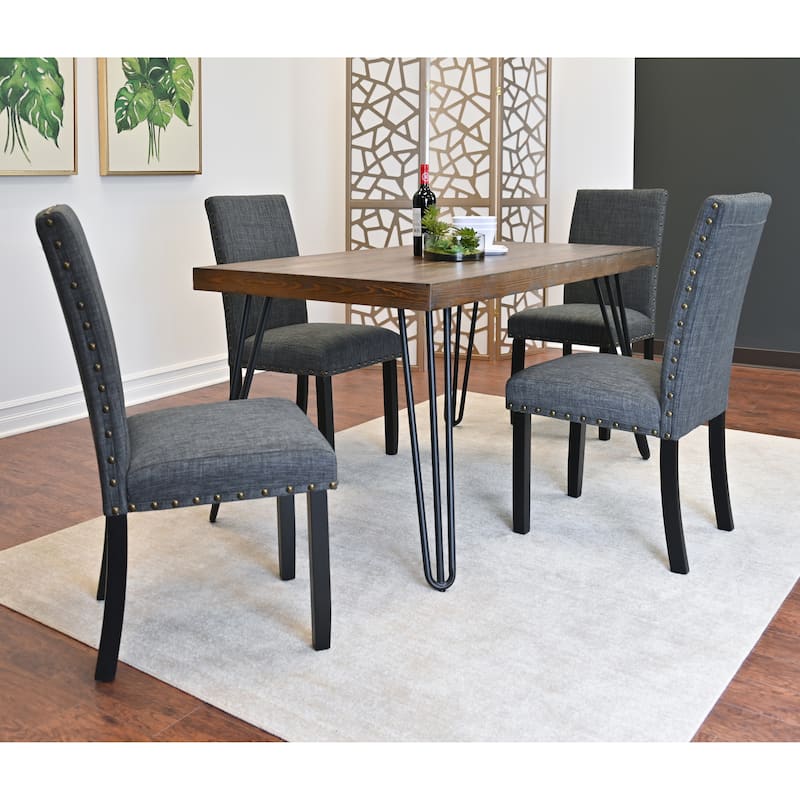 Roundhill Furniture Amisos 6-Piece Dining Set, Hairpin Dining Table with 4 Chairs and a Wood Bench