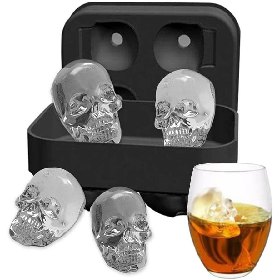 Ice Cube Tray 3D Skull Ice Mold-2 Pack Easy Release Silicone mold 8 Cute  and Funny Ice Skull for Whiskey Cocktails and Juice Beverages Black Ice Mold