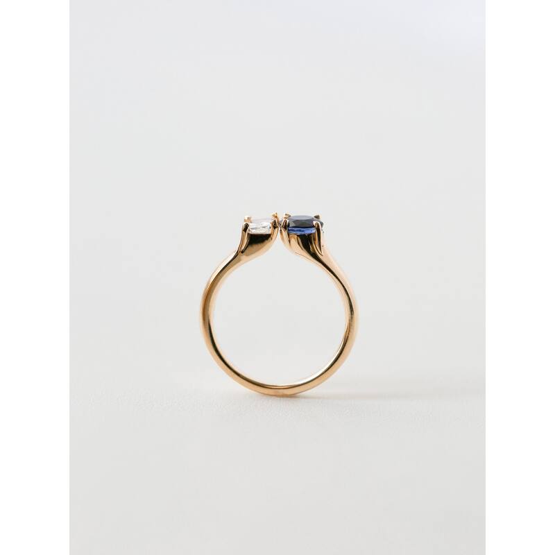 Kobelli 1.54 Carats Natural White Diamond & Blue Sapphire 14k Solid Yellow Gold 2-Stone Deux Ring