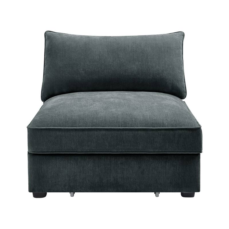 Armless Velvet Grey Chenille Sofa with Storage and Multiple Configurations - Multi-Color