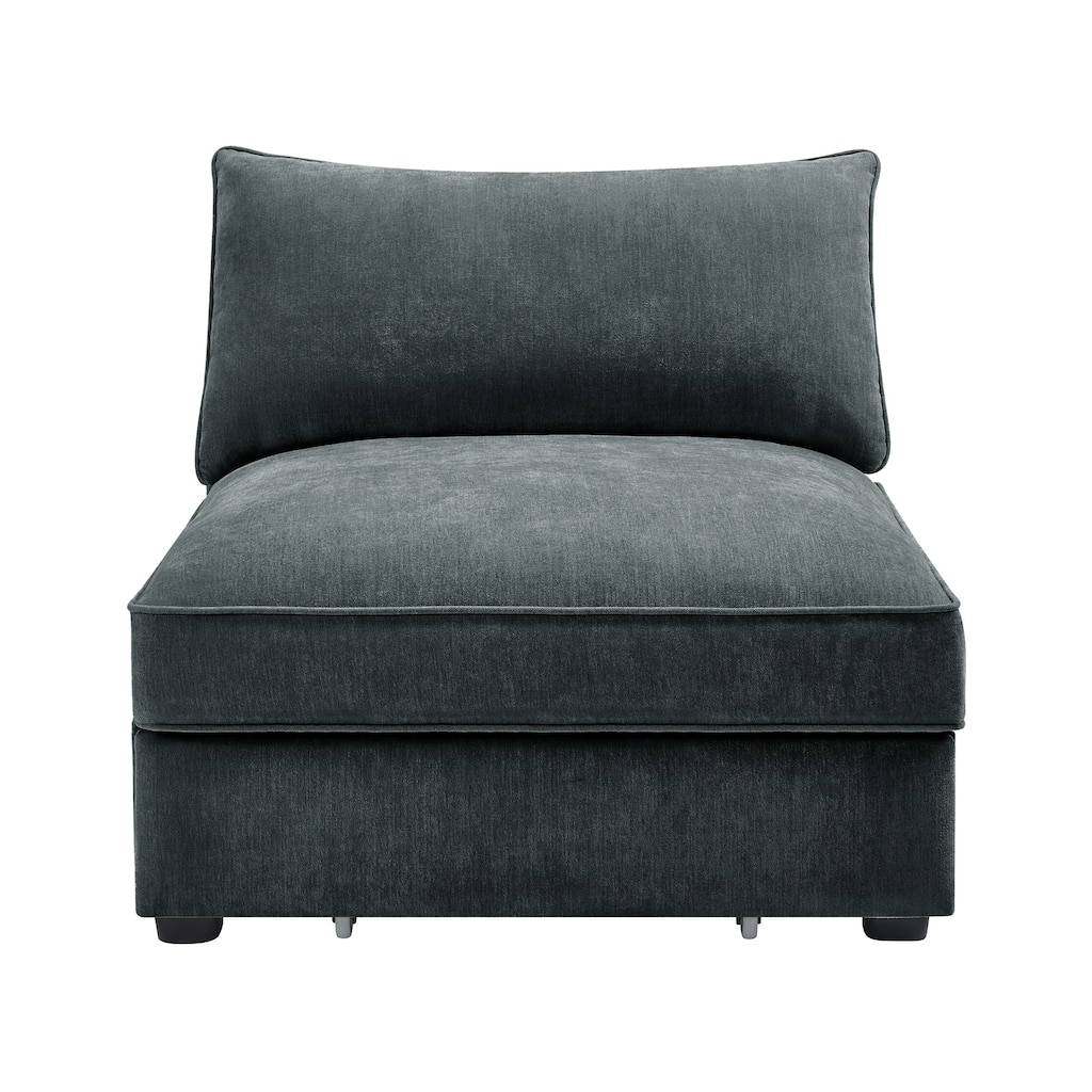 Armless Velvet Grey Chenille Sofa with Storage and Multiple Configurations